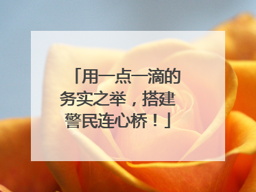 用一点一滴的务实之举，搭建警民连心桥！