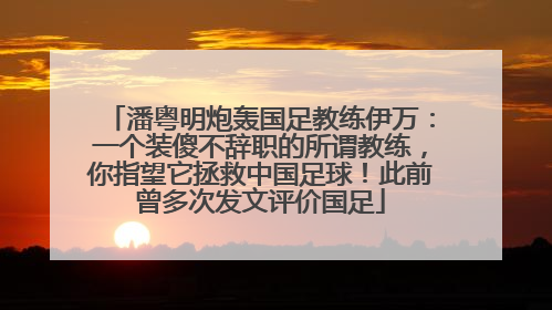 潘粤明炮轰国足教练伊万：一个装傻不辞职的所谓教练，你指望它拯救中国足球！此前曾多次发文评价国足