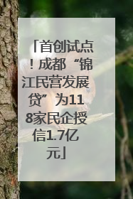 首创试点！成都“锦江民营发展贷”为118家民企授信1.7亿元
